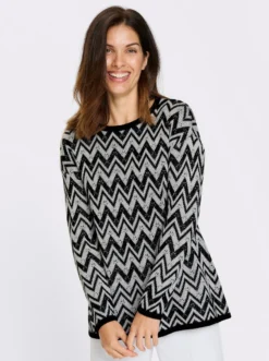 Longpullover mit Zickzack- und Ajour-Muster