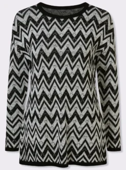 Longpullover mit Zickzack- und Ajour-Muster
