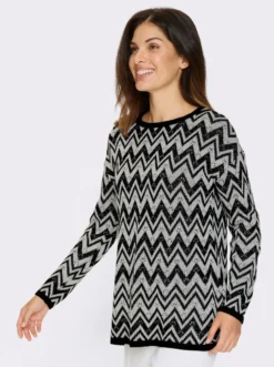 Longpullover mit Zickzack- und Ajour-Muster