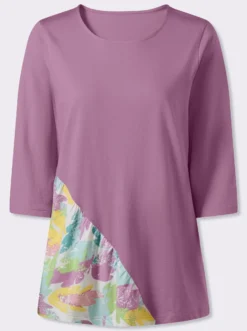 Longshirt mit bedrucktem Einsatz vorne