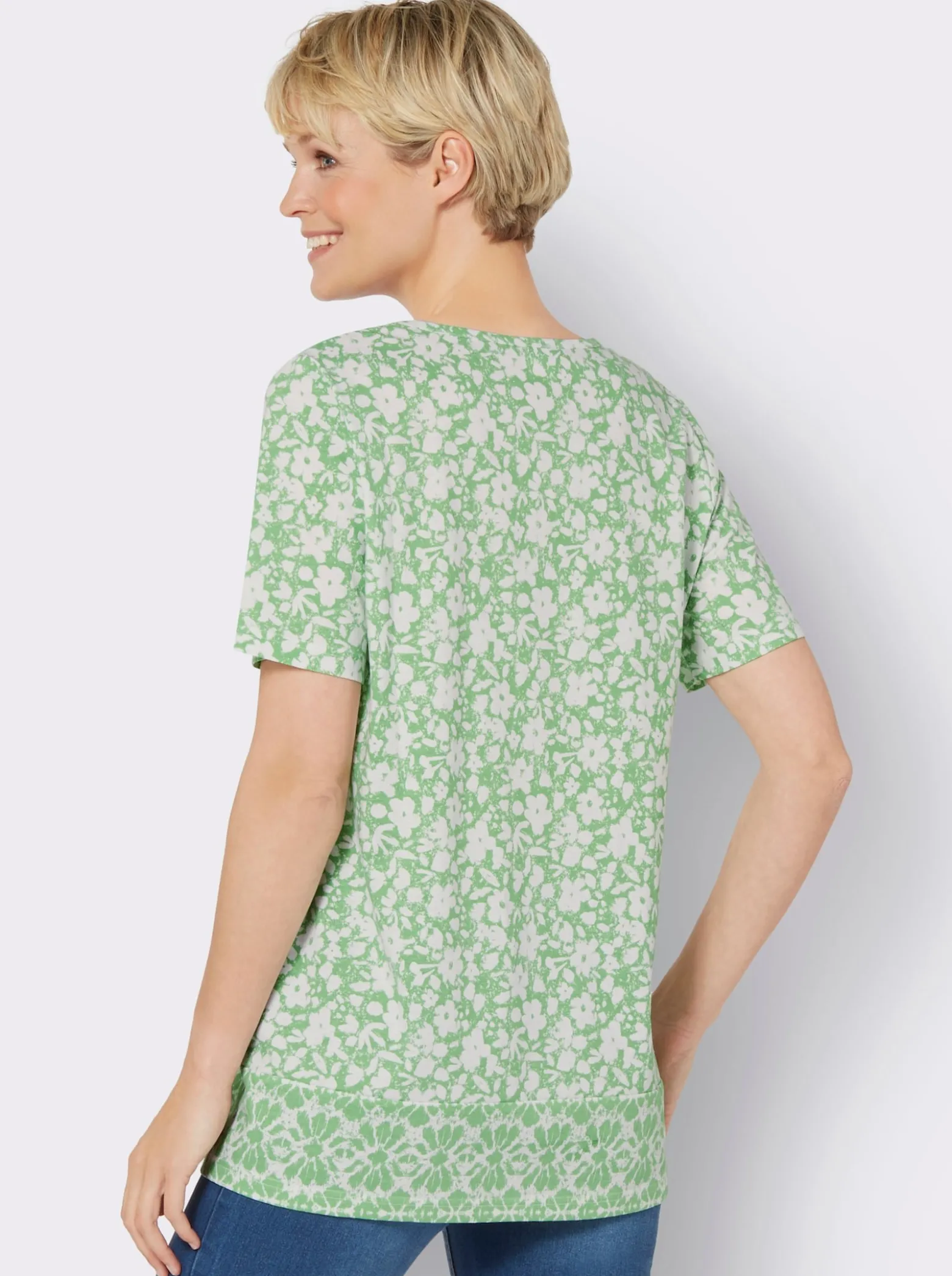 Longshirt mit Blumen- und Bordüren-Druck
