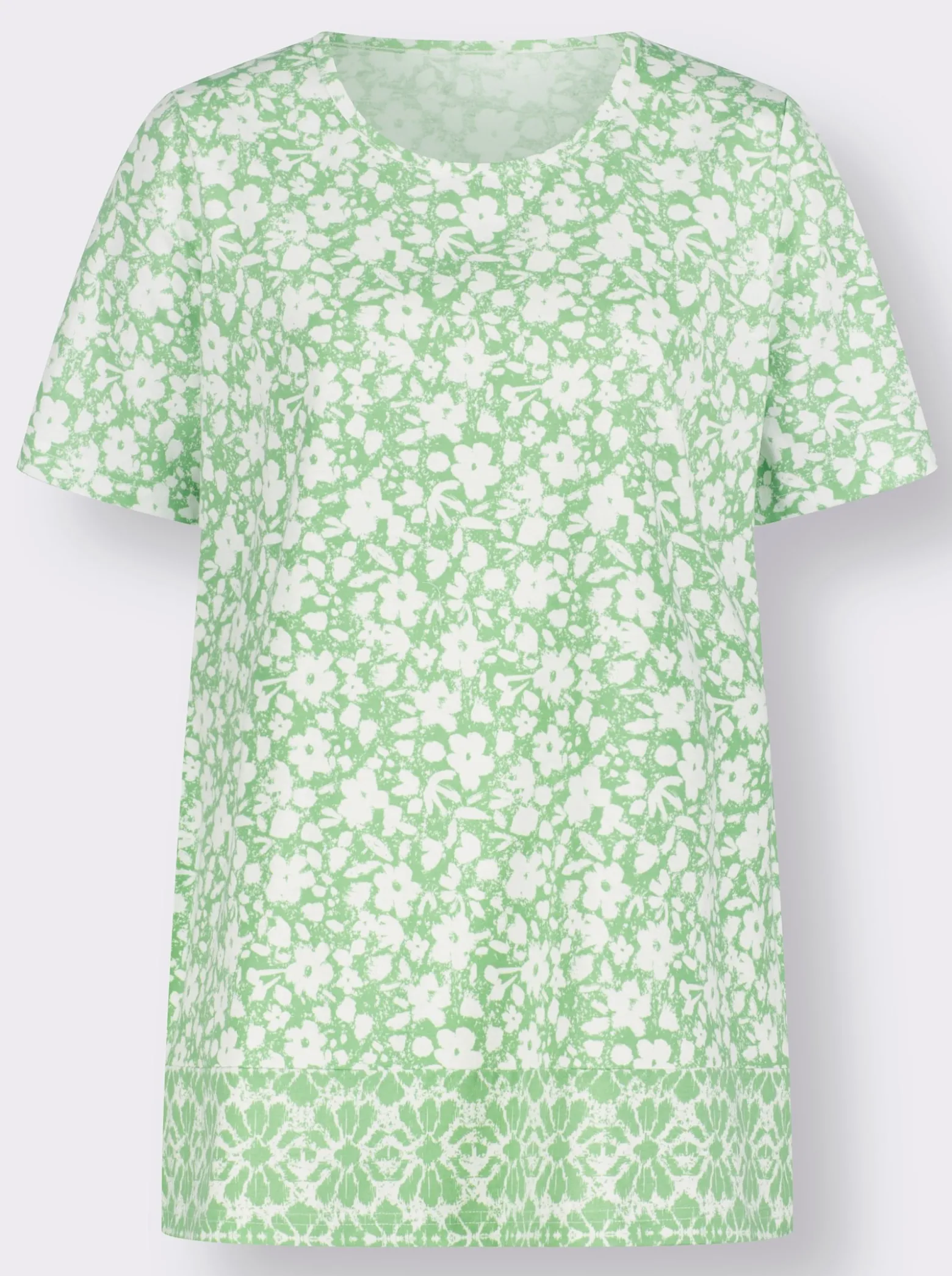 Longshirt mit Blumen- und Bordüren-Druck