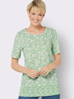 Longshirt mit Blumen- und Bordüren-Druck