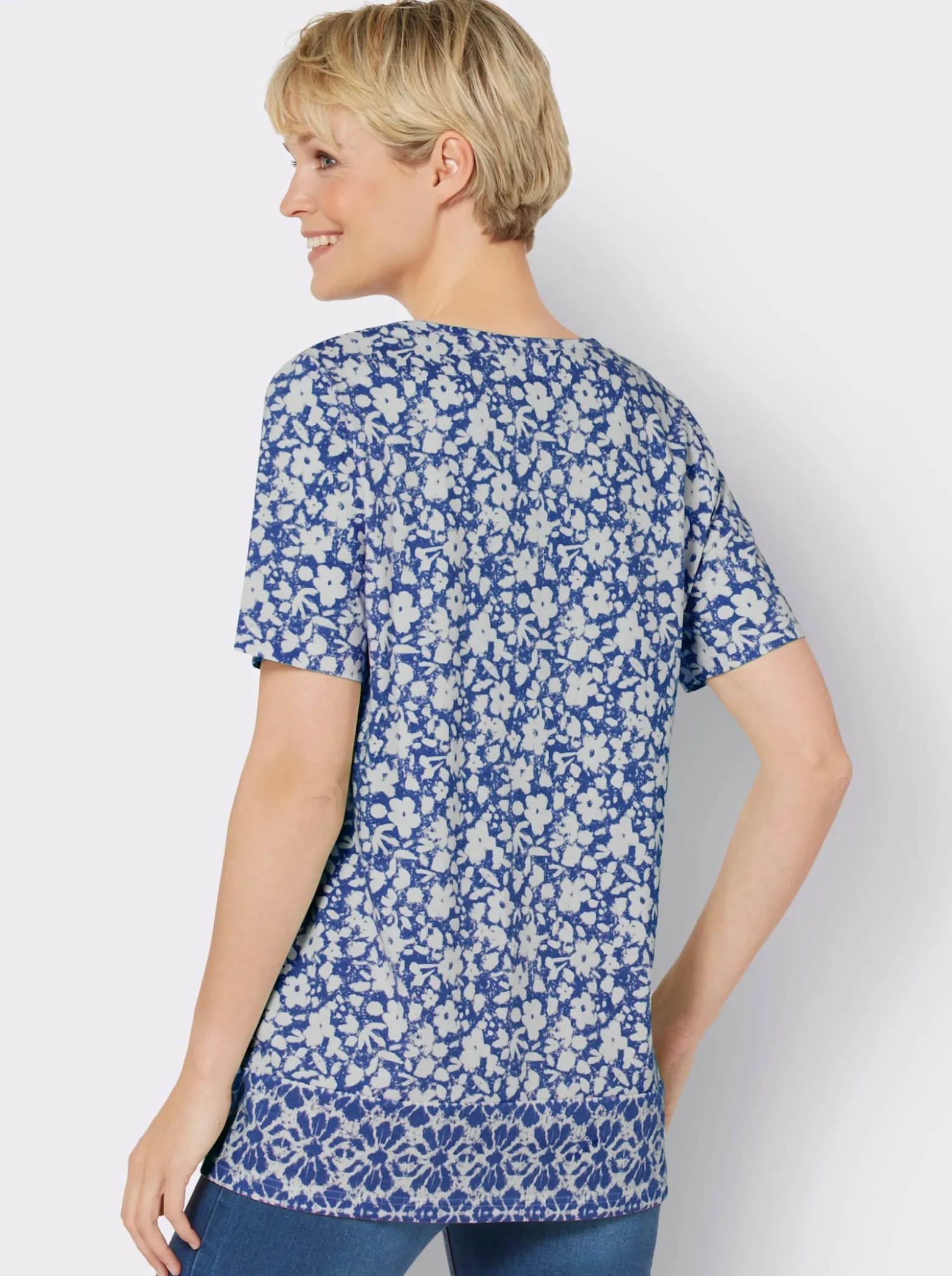Longshirt mit Blumen- und Bordüren-Druck