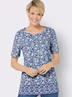 Longshirt mit Blumen- und Bordüren-Druck