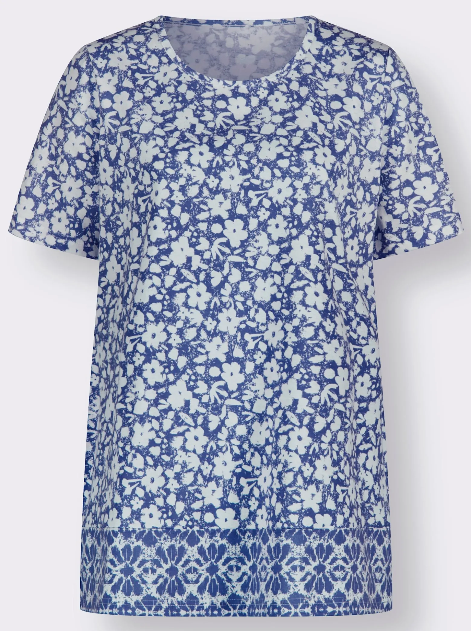 Longshirt mit Blumen- und Bordüren-Druck