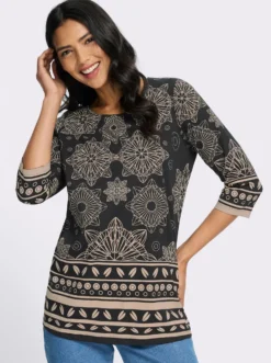 Longshirt mit Bordüren-Druck