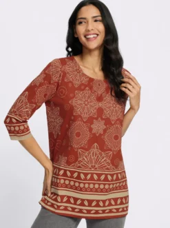 Longshirt mit Bordüren-Druck