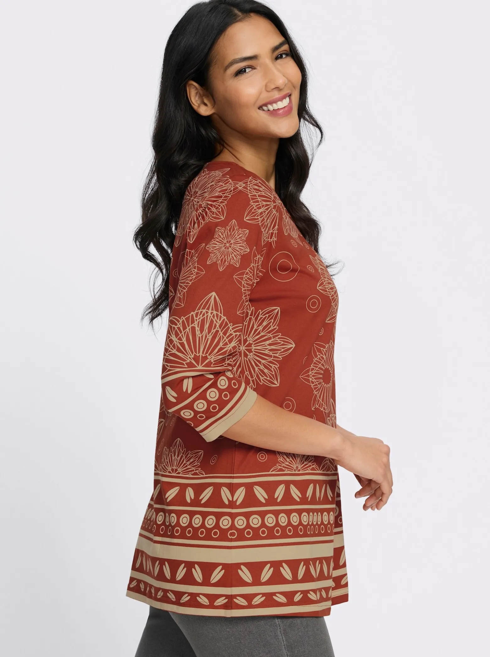 Longshirt mit Bordüren-Druck