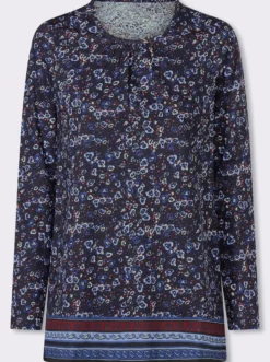 Longshirt mit Bordüren-Druck am Saum