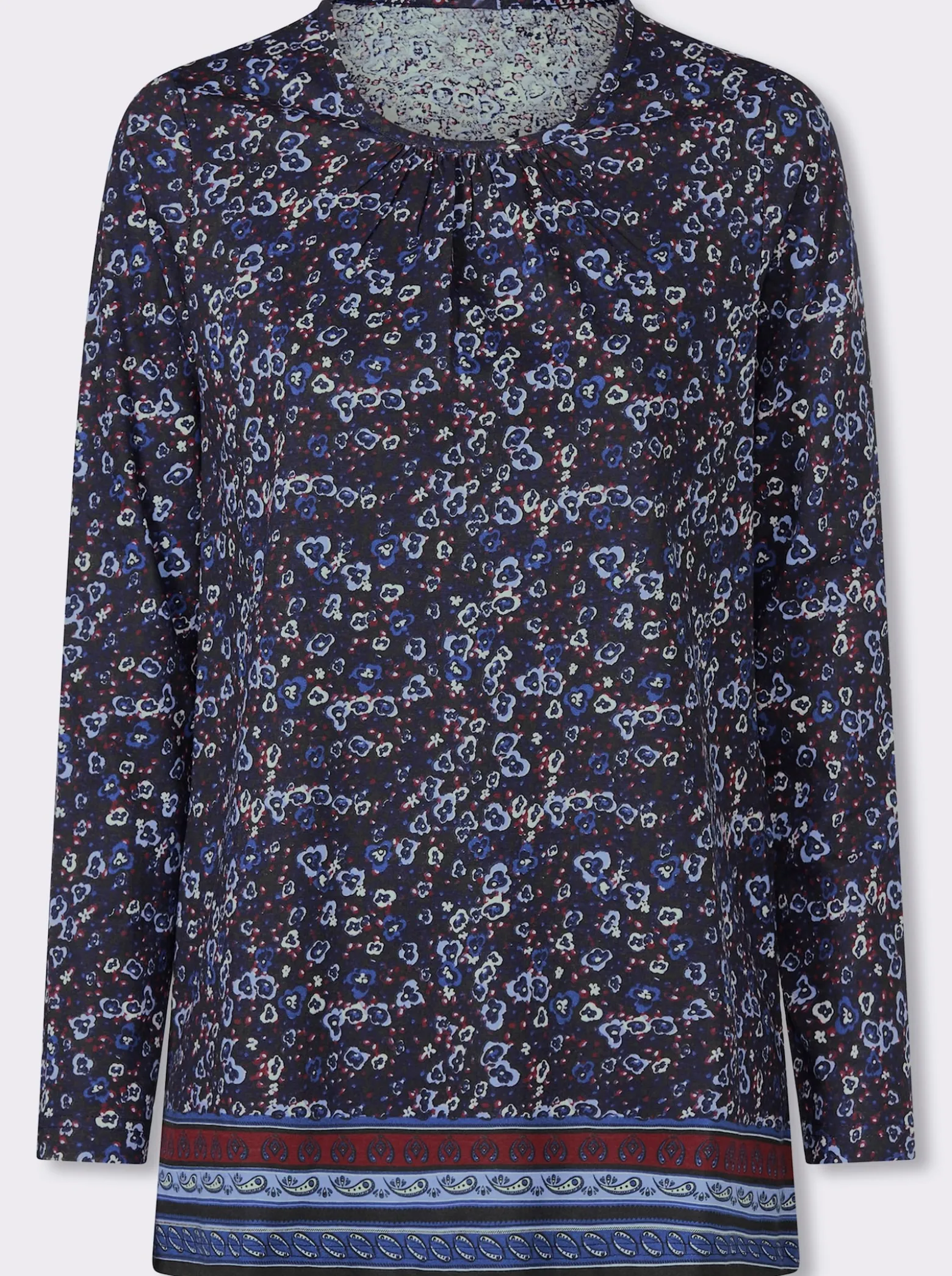 Longshirt mit Bordüren-Druck am Saum