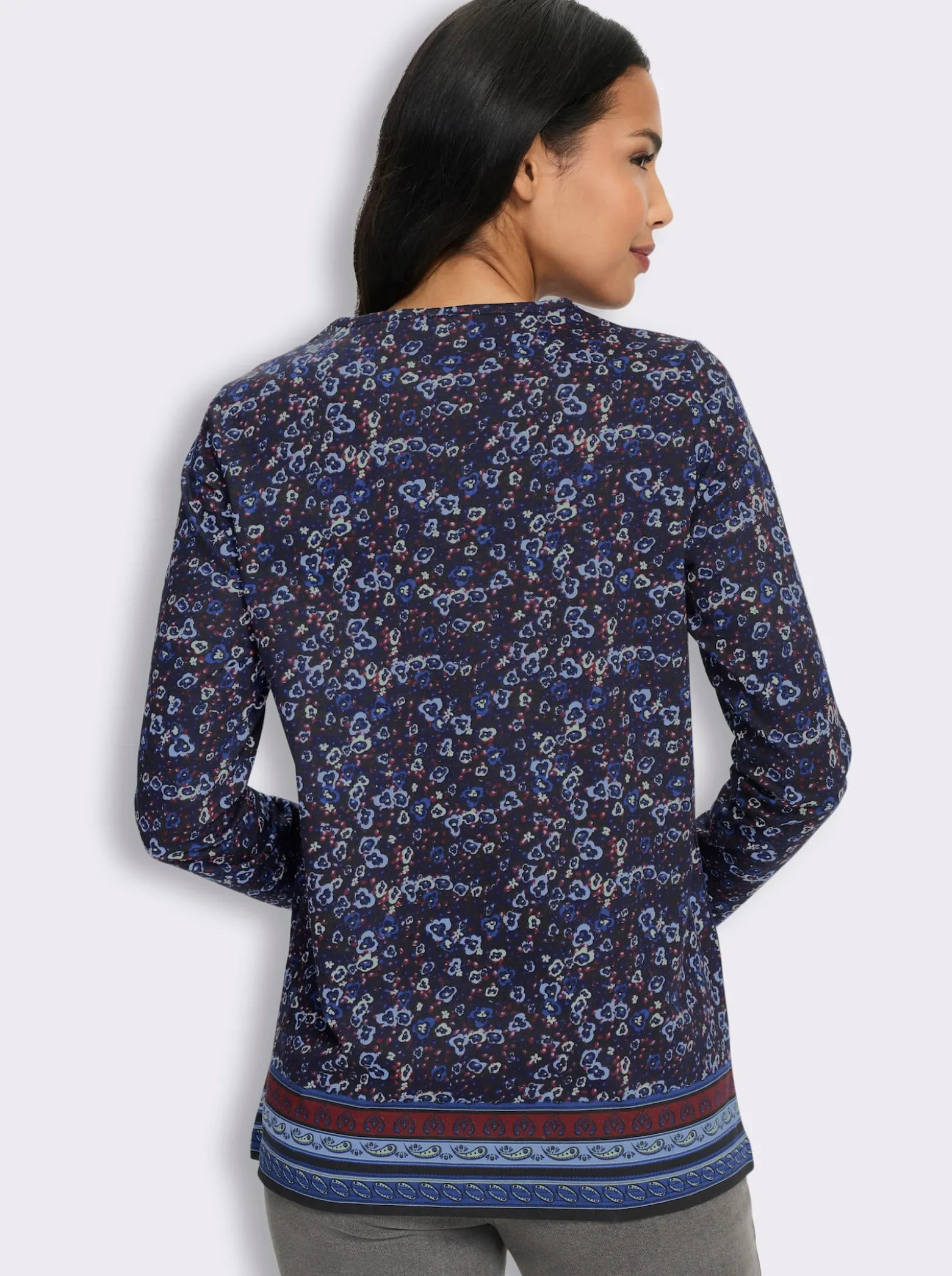 Longshirt mit Bordüren-Druck am Saum