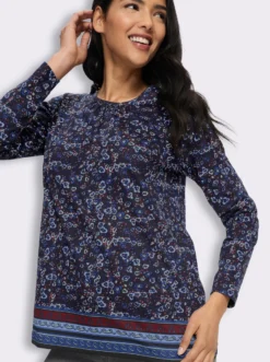Longshirt mit Bordüren-Druck am Saum