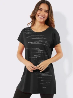 Longshirt mit Folien- und Glitzerdruck