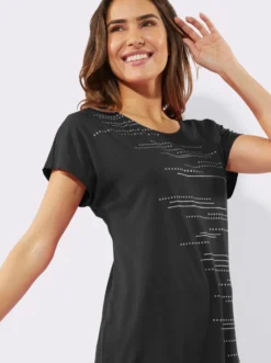 Longshirt mit Folien- und Glitzerdruck