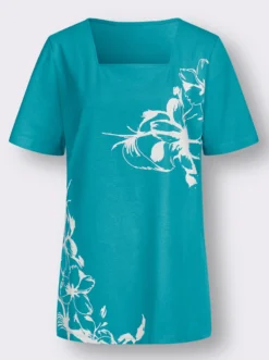 Longshirt mit Karree-Ausschnitt, floral