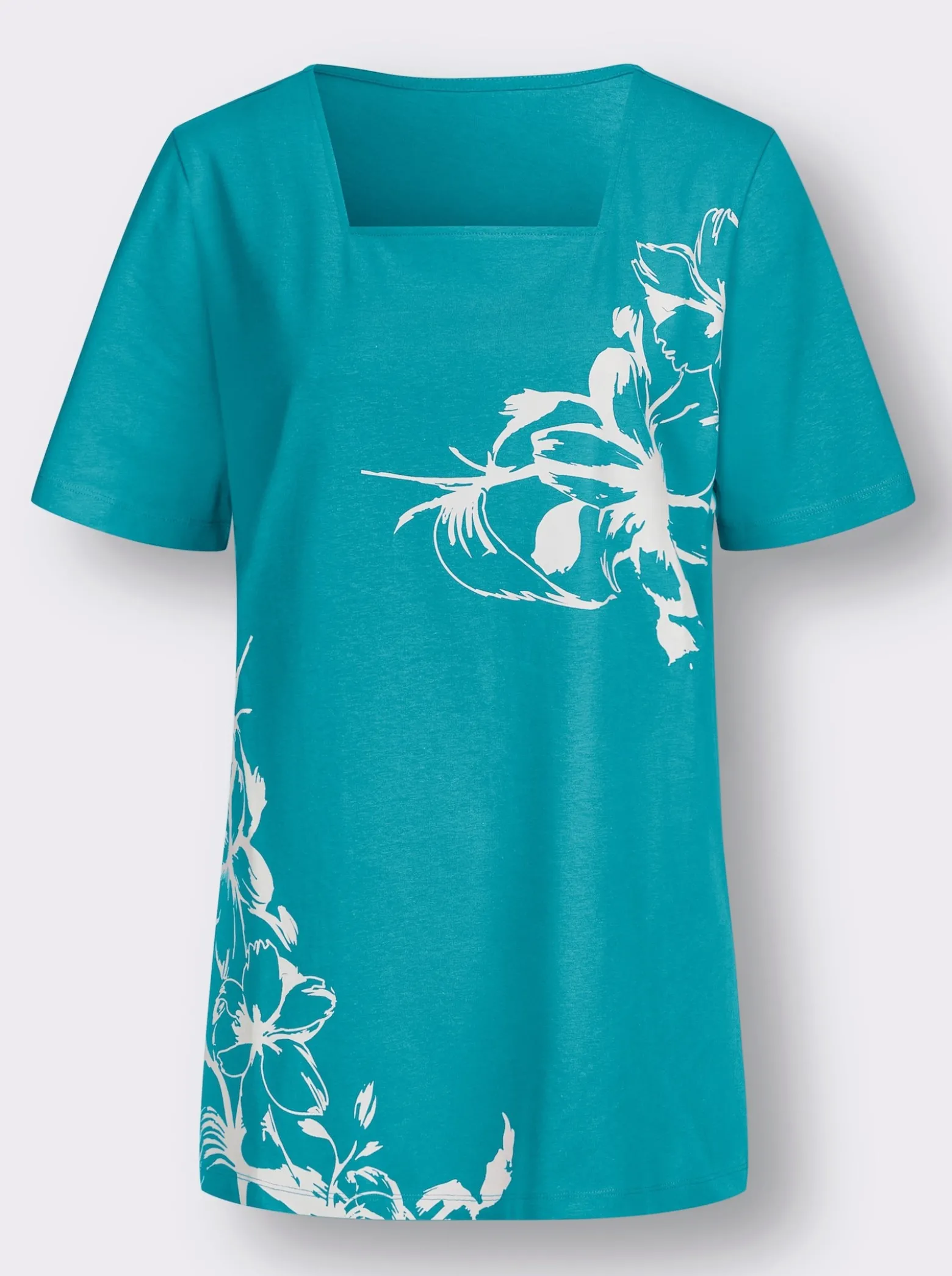 Longshirt mit Karree-Ausschnitt, floral