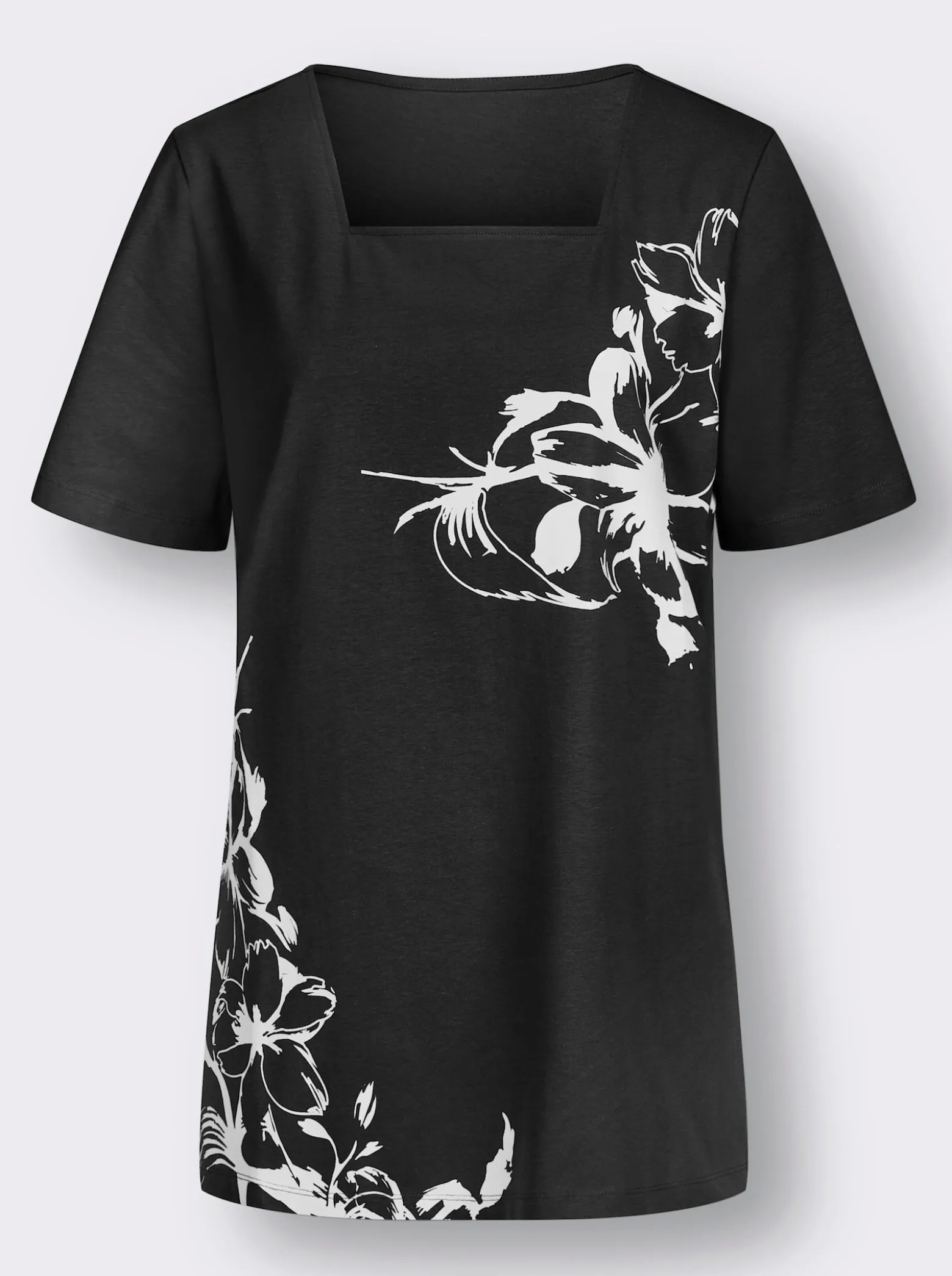 Longshirt mit Karree-Ausschnitt, floral