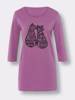 Longshirt mit Katzen-Print