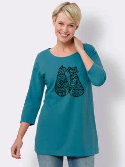 Longshirt mit Katzen-Print