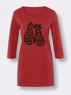Longshirt mit Katzen-Print