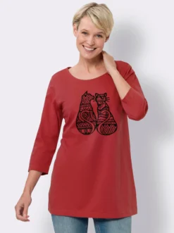 Longshirt mit Katzen-Print