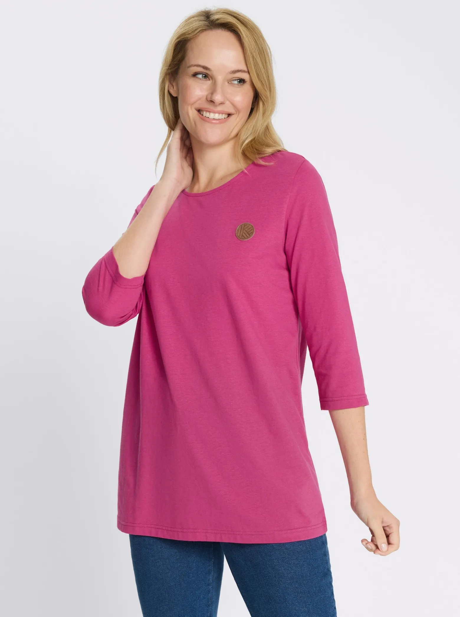 Longshirt mit Patch in Leder-Optik