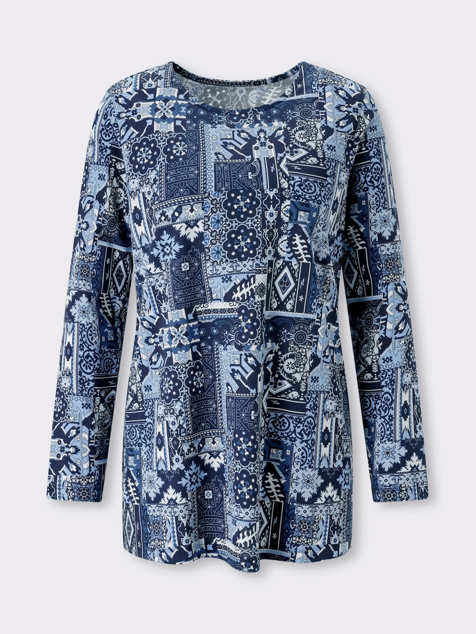 Longshirt mit Patchwork-Druck