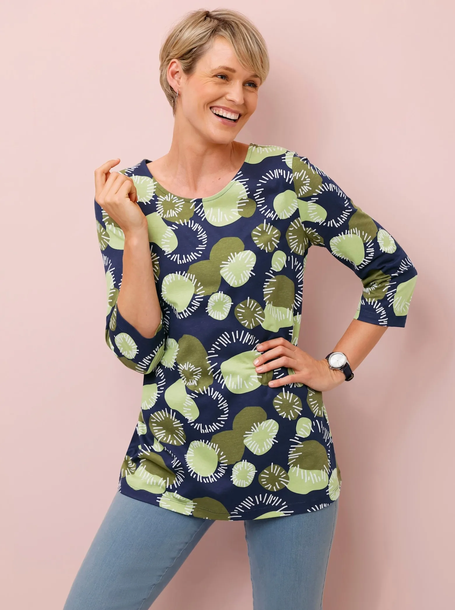 Longshirt mit 3/4-Ärmeln, Baumwolle