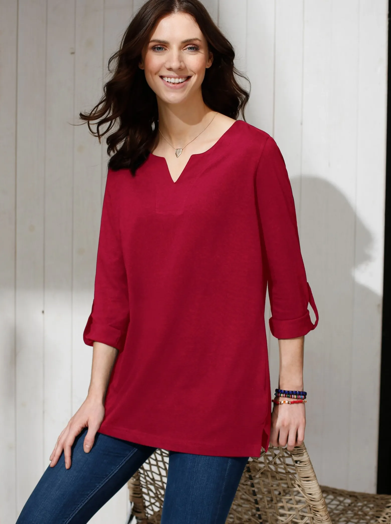 Longshirt mit Ärmeln zum Krempeln