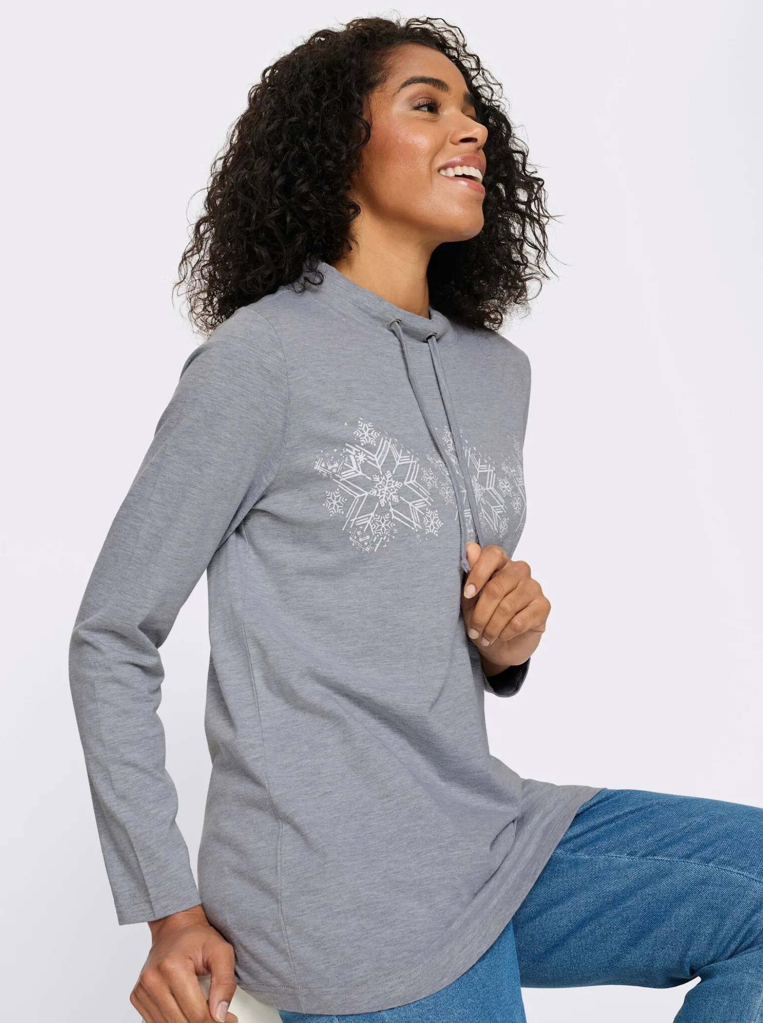 Longshirt mit Schneeflocken-Print