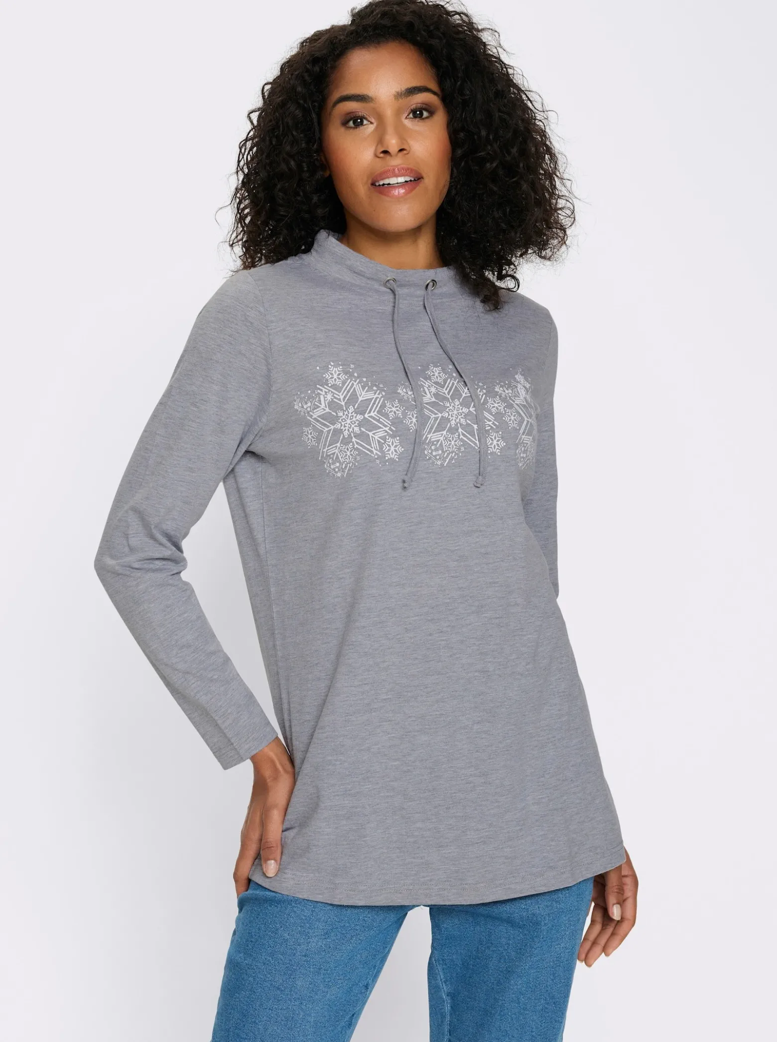 Longshirt mit Schneeflocken-Print
