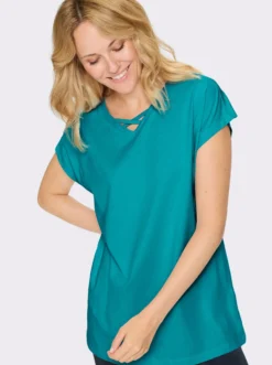 Longshirt mit Zierbändern am Ausschnitt
