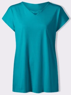 Longshirt mit Zierbändern am Ausschnitt