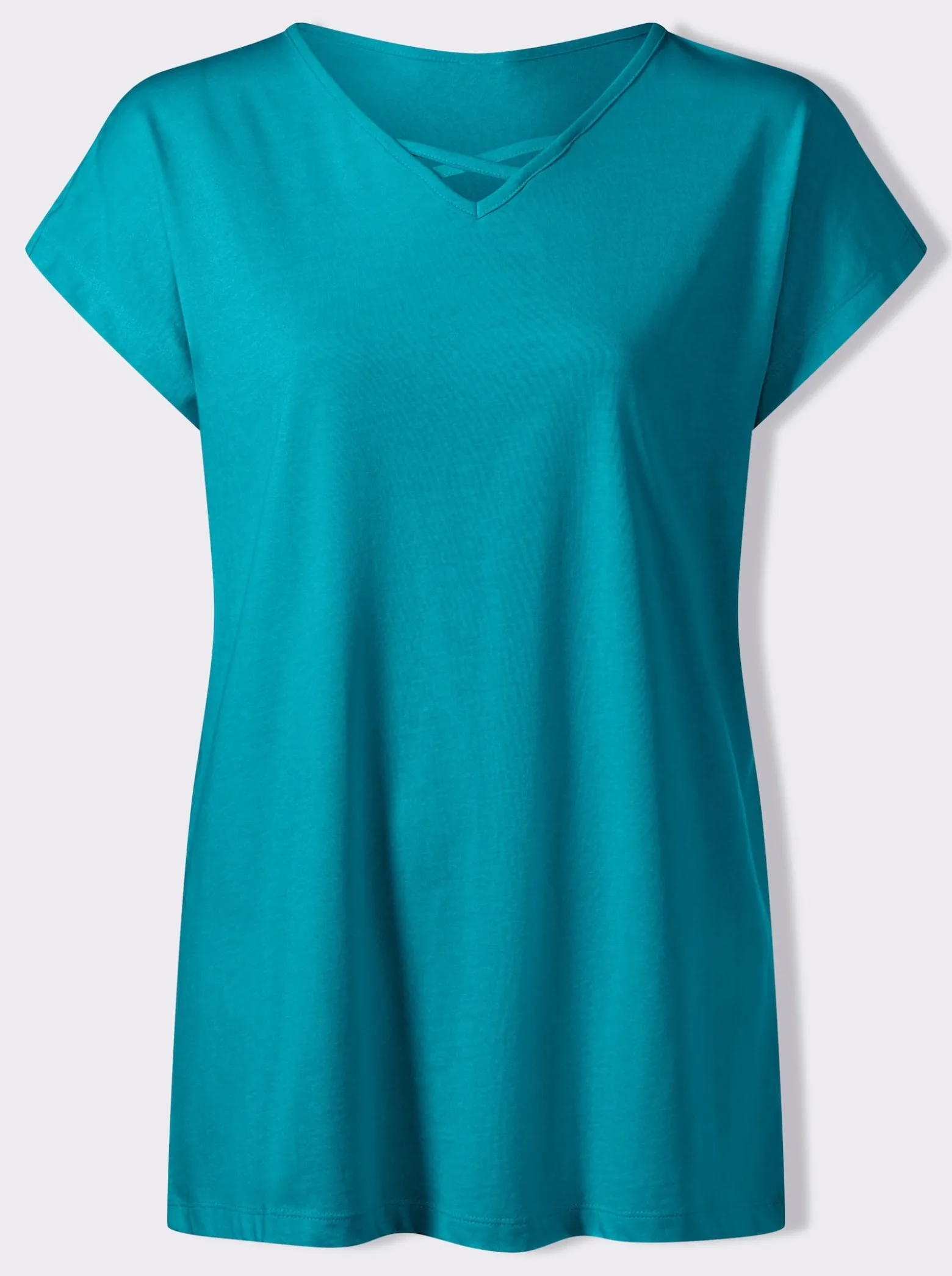 Longshirt mit Zierbändern am Ausschnitt