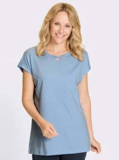 Longshirt mit Zierbändern am Ausschnitt