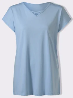 Longshirt mit Zierbändern am Ausschnitt