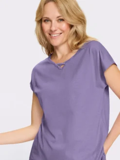 Longshirt mit Zierbändern am Ausschnitt