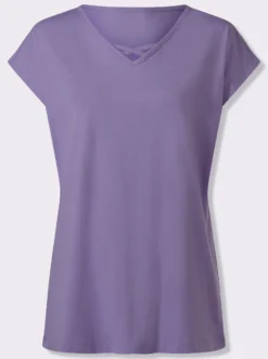 Longshirt mit Zierbändern am Ausschnitt