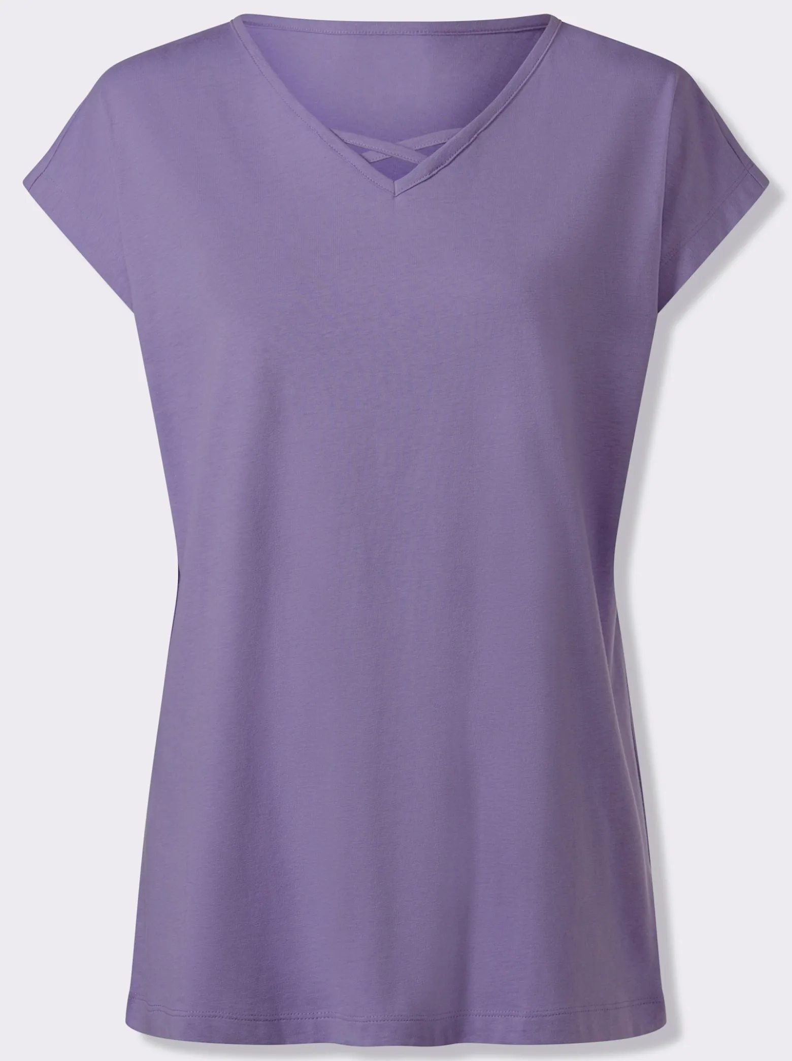 Longshirt mit Zierbändern am Ausschnitt