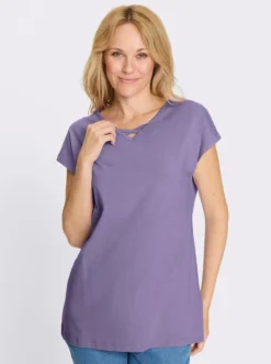 Longshirt mit Zierbändern am Ausschnitt