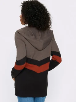Longstrickjacke im Color-Blocking-Dessin