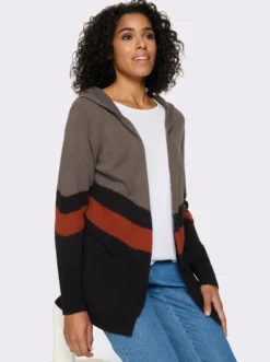 Longstrickjacke im Color-Blocking-Dessin