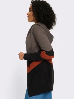 Longstrickjacke im Color-Blocking-Dessin