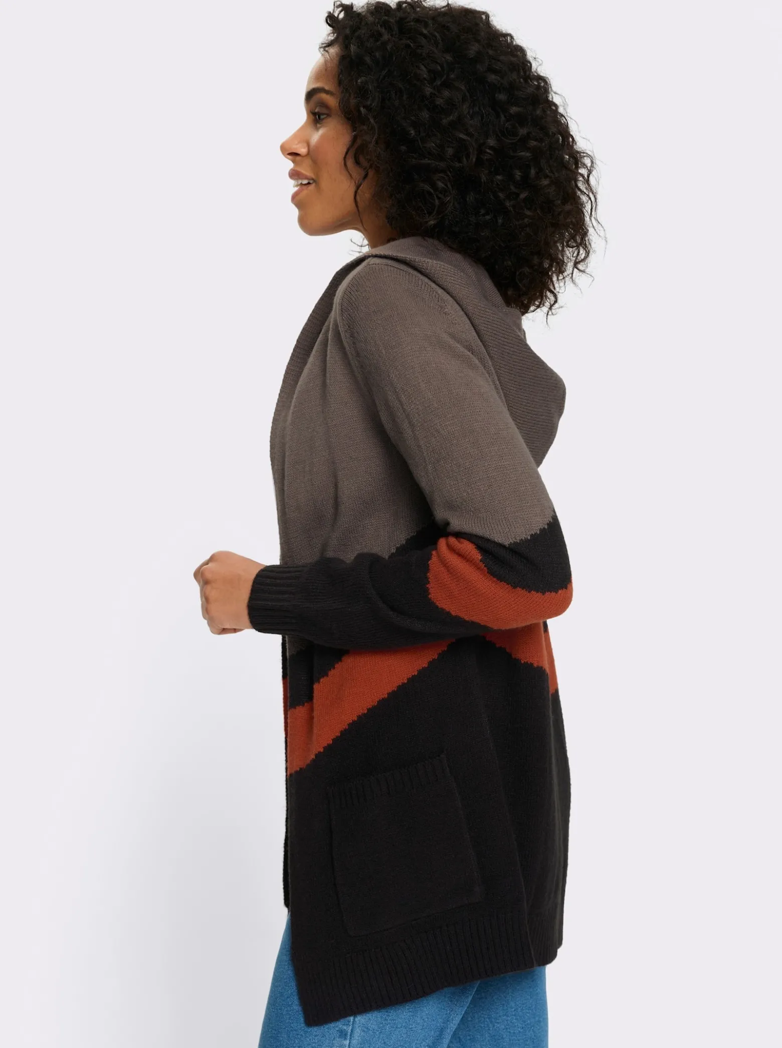 Longstrickjacke im Color-Blocking-Dessin