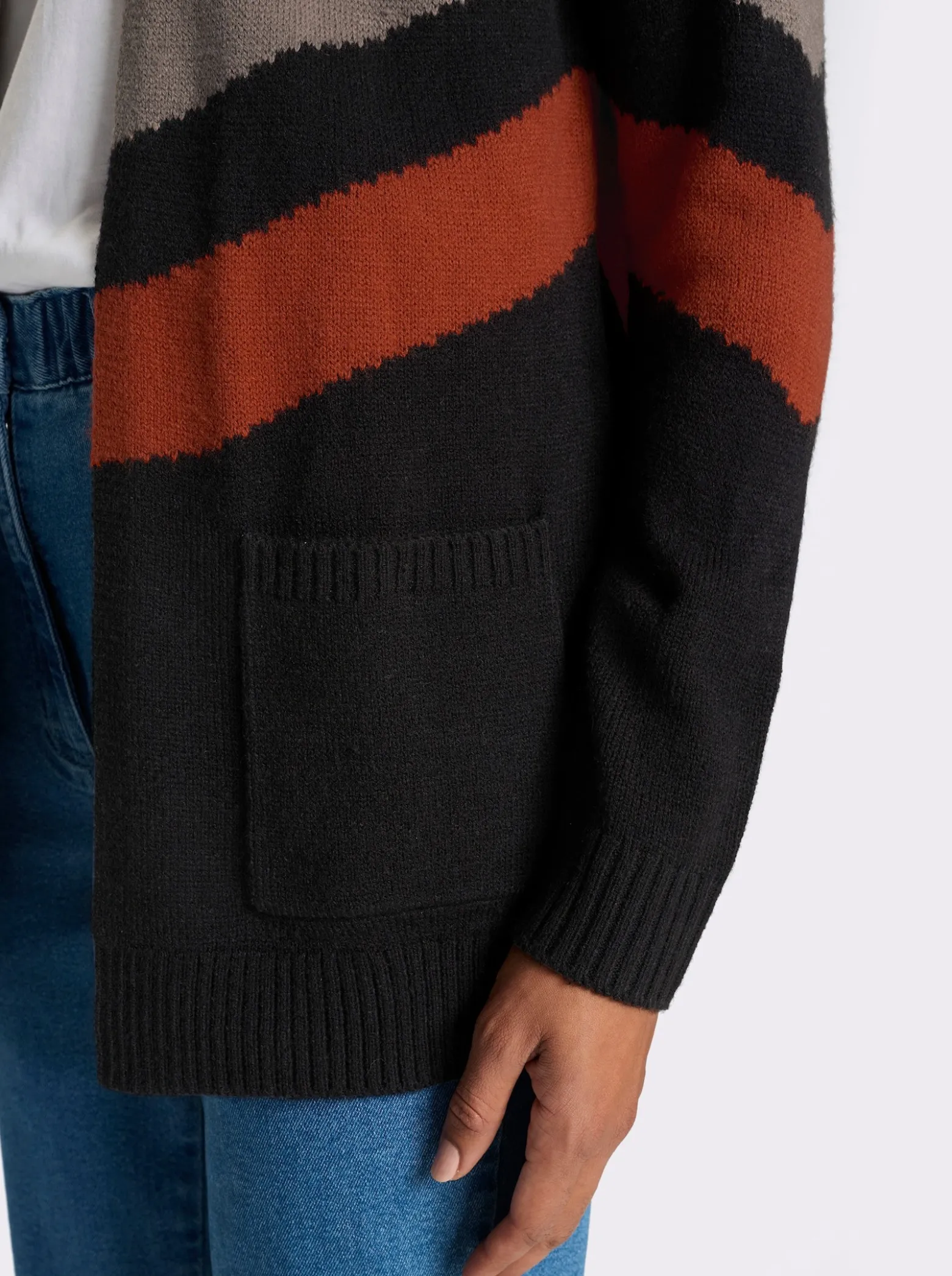 Longstrickjacke im Color-Blocking-Dessin
