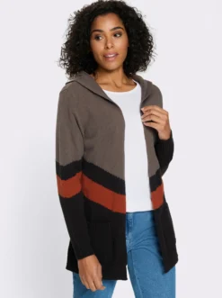 Longstrickjacke im Color-Blocking-Dessin