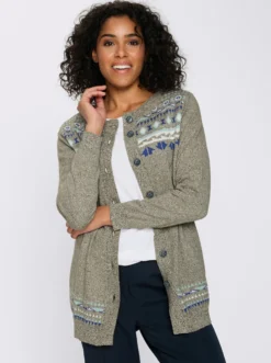 Longstrickjacke im Norweger-Muster
