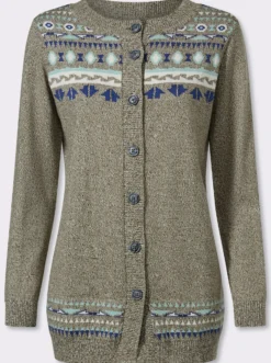 Longstrickjacke im Norweger-Muster