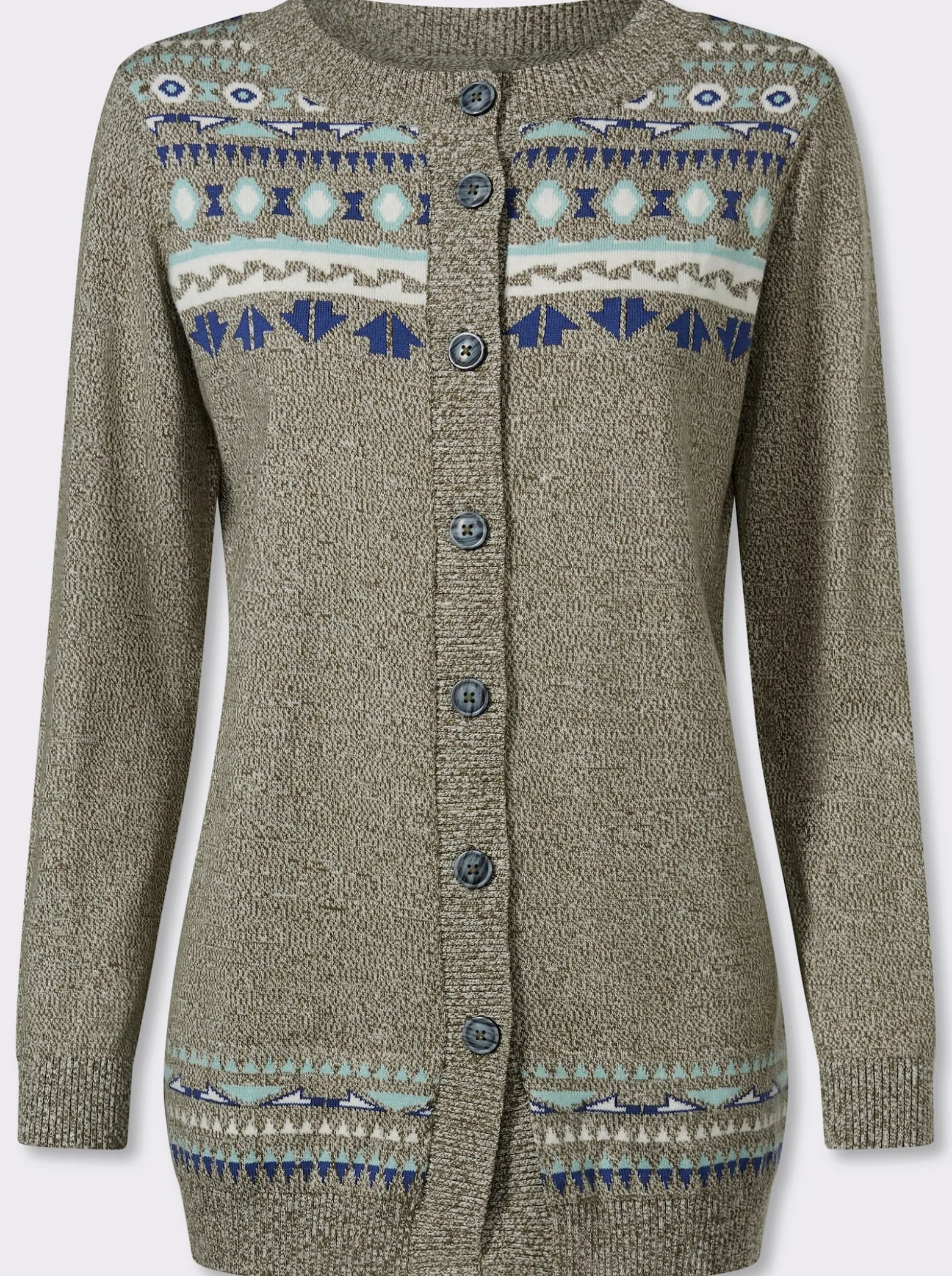 Longstrickjacke im Norweger-Muster